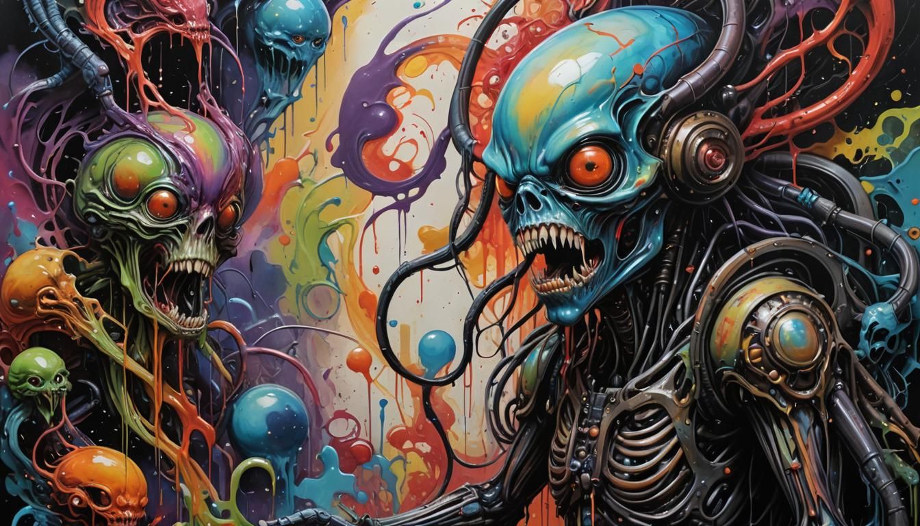 Colorful Space Monster Graffiti Art in Ultra Detail