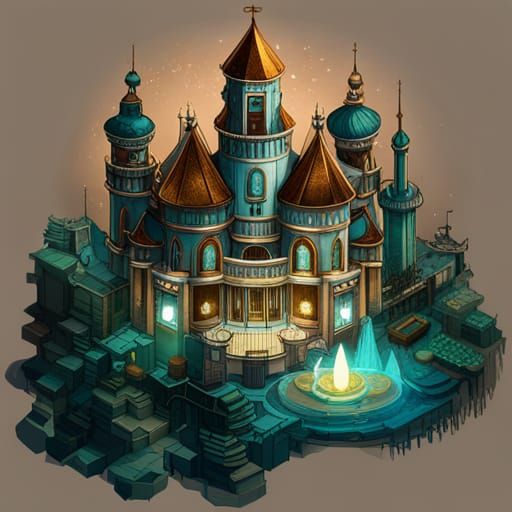 Steampunk Russian Palace Castle in Digital Painting Style