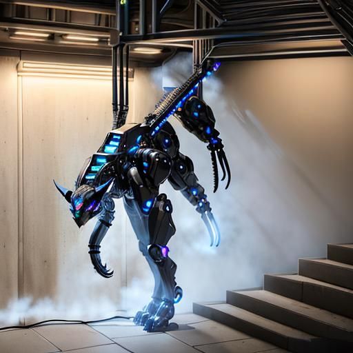 Cybernetic Six-Legged Panther in a Dark City