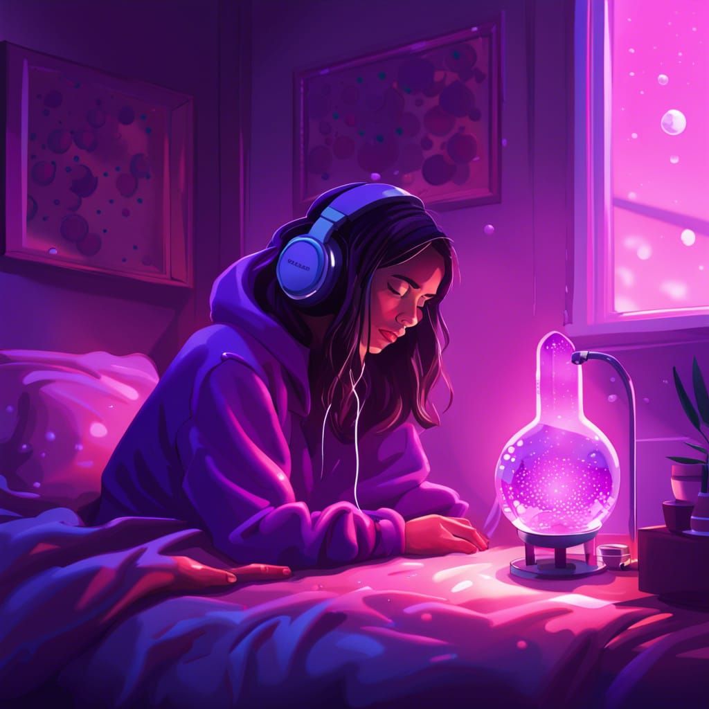Girl with Lava Lamp in Hyperrealistic Lo-fi Style