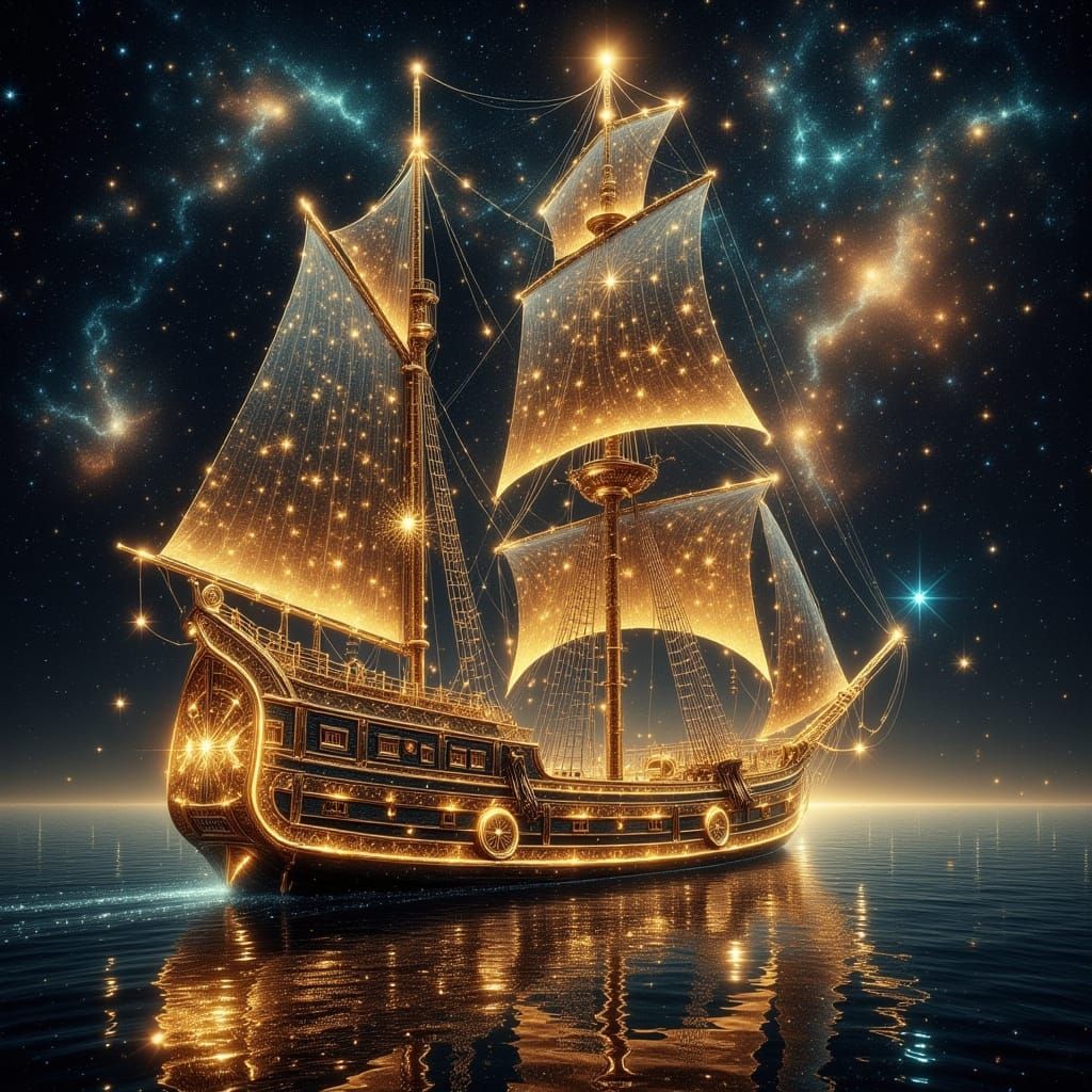Golden Galleon Sails Through Cosmic Nebula