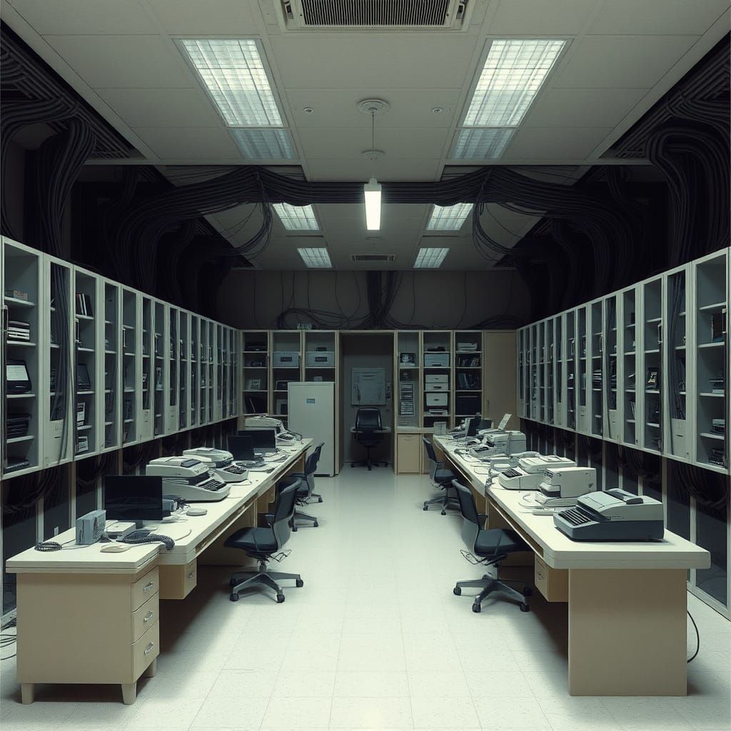 Cyberpunk Ruin of Abandoned Control Room