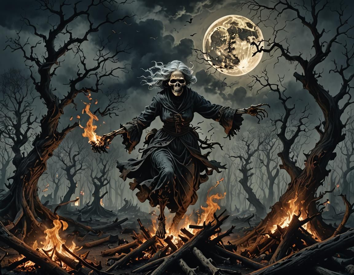 Night Bonfire Dance in Dark Renaissance Style