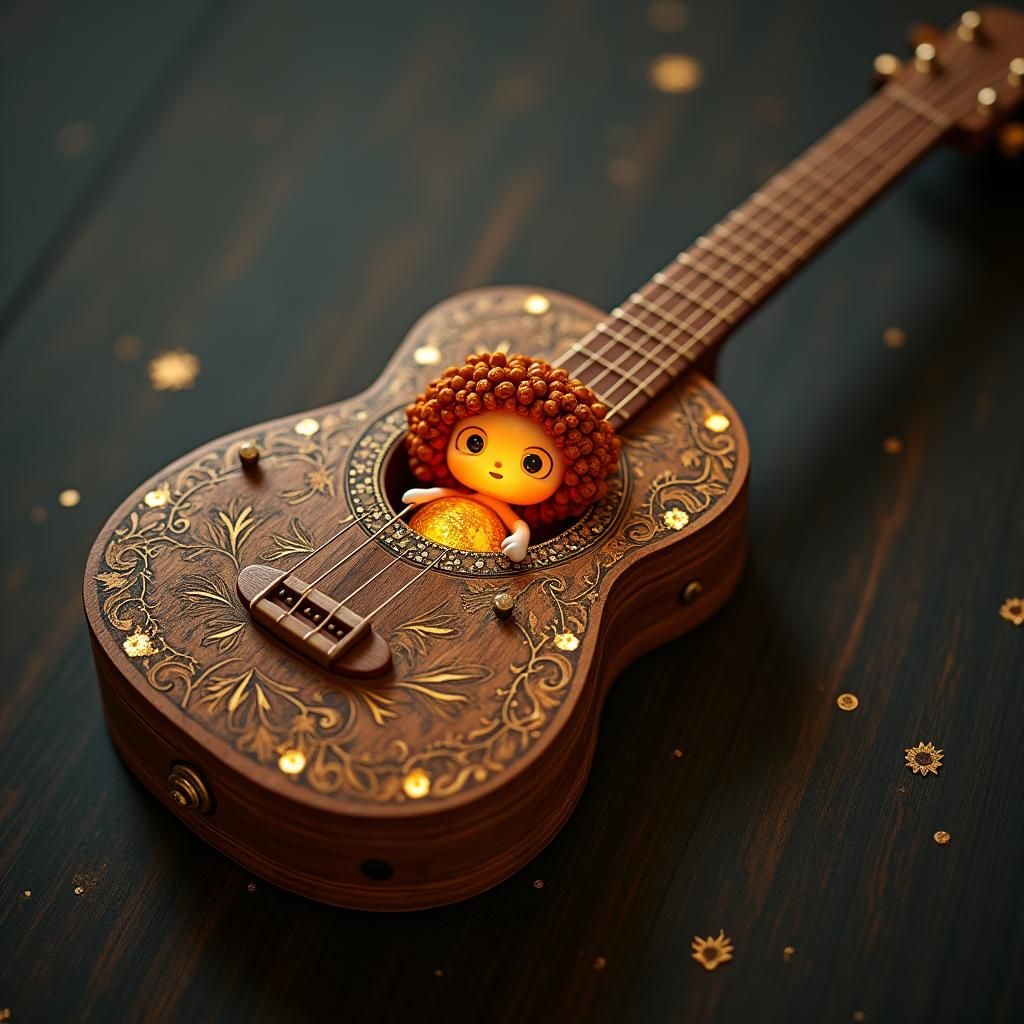 Nested Wooden Guitars with Tiny Person Inside
