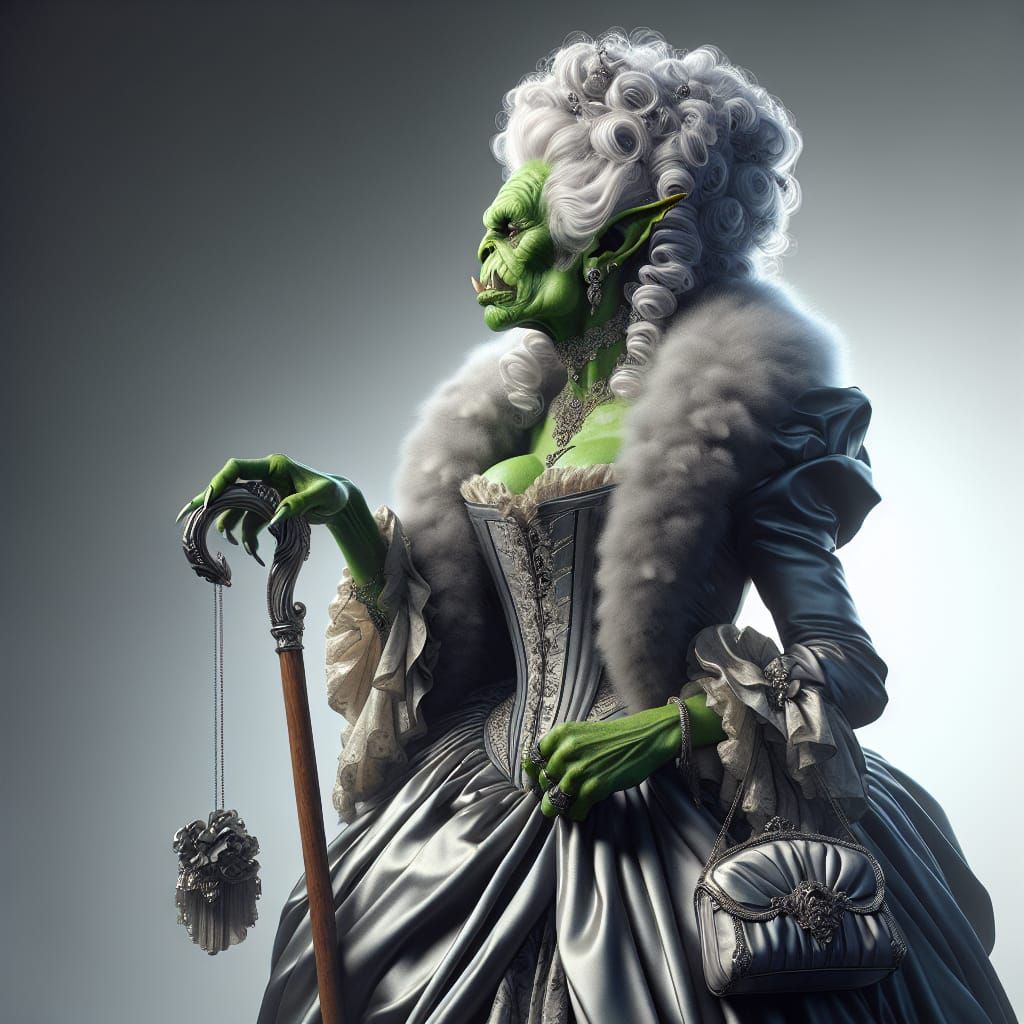 Orc Duchess in 1700s Gown: Hyperrealistic Digital Painting