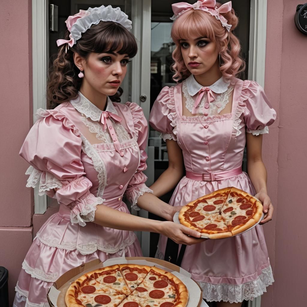 Embarrassed Figure Receives Pizza in Hyperrealistic Style