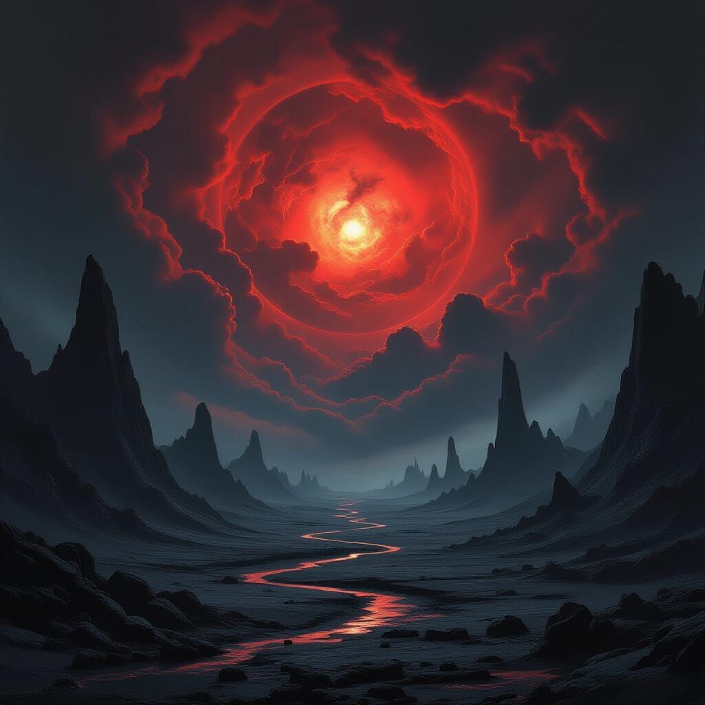 Alien Landscape Under Infernal Nebulae