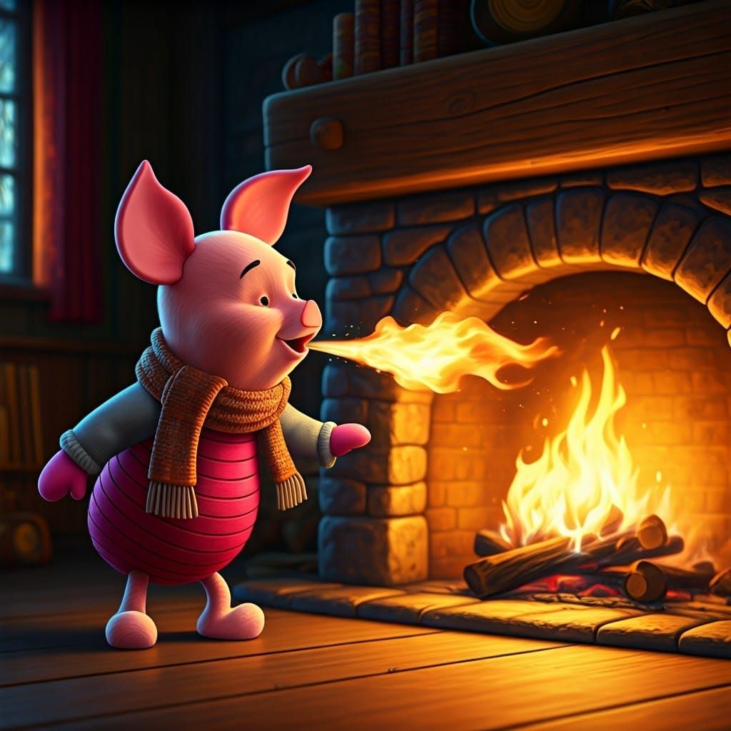 Piglet Warms Pooh with Fiery Breath: 3D Animation