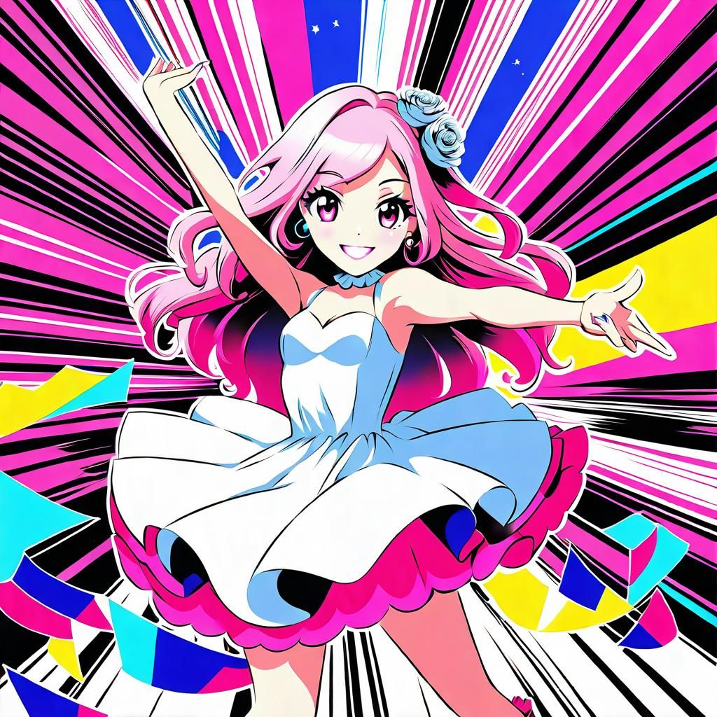 Girl Dancing at Rave in Pop Art Style