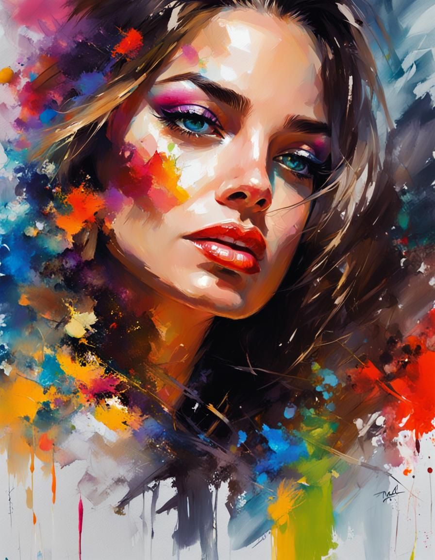 Beauty Portrait with Bold Brush Strokes in Triadic Colors