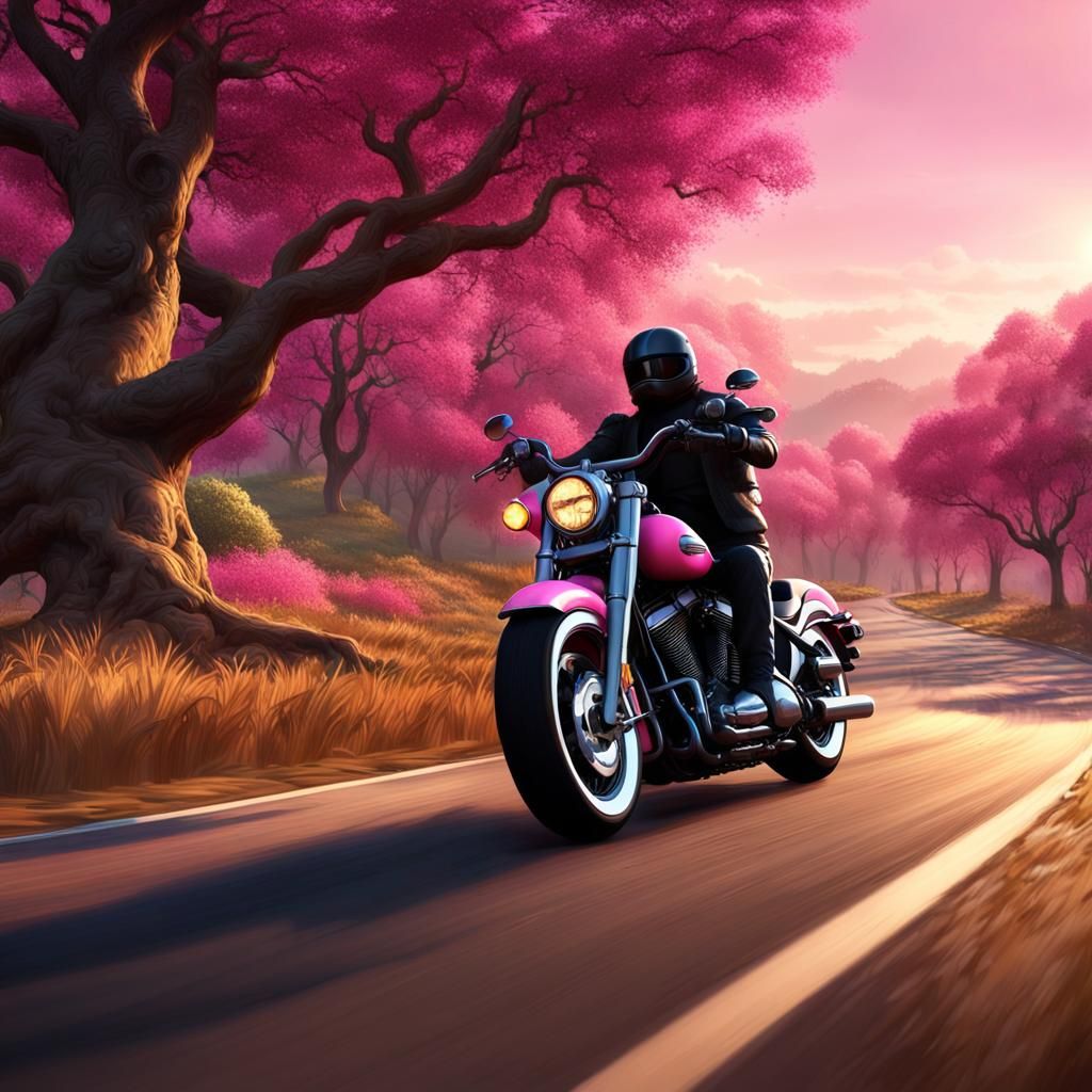 Pink and Black Harley Davidson Fatboy on Road