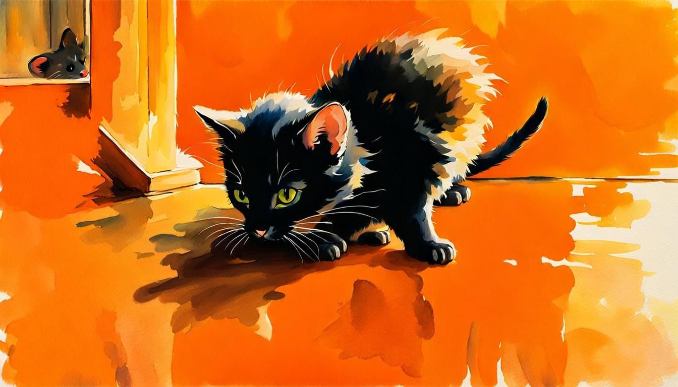 Surreal Whimsy of Mouse and Kitten in Golden Light