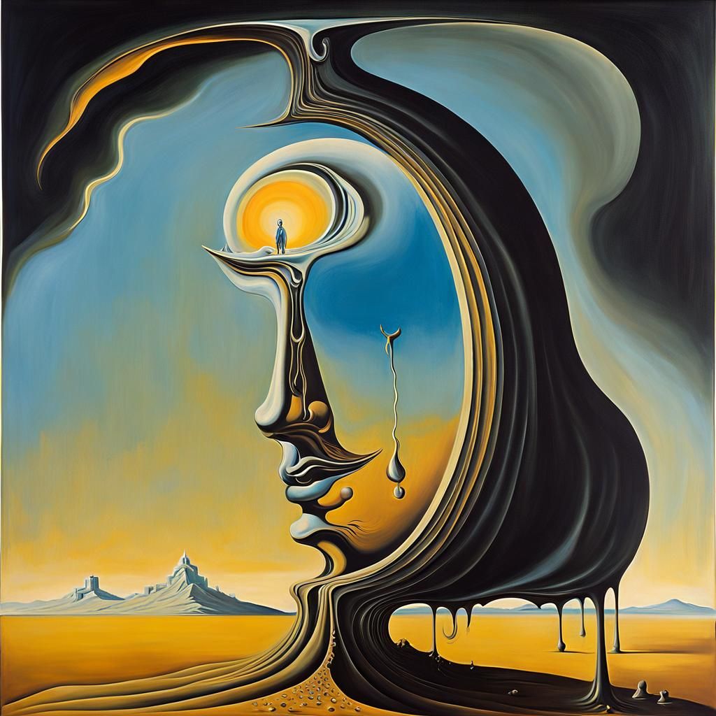 Surrealist Pain: Melting Oil Painting on Canvas