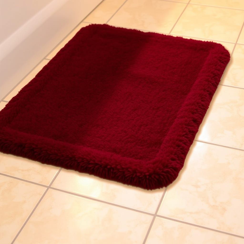 Elegant Maroon Bathmat on Tiled Bathroom Floor