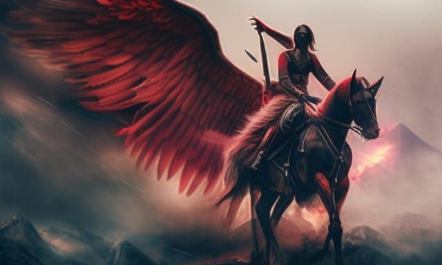 Angel of Death Rides on Battlefield in Dark Fantasy