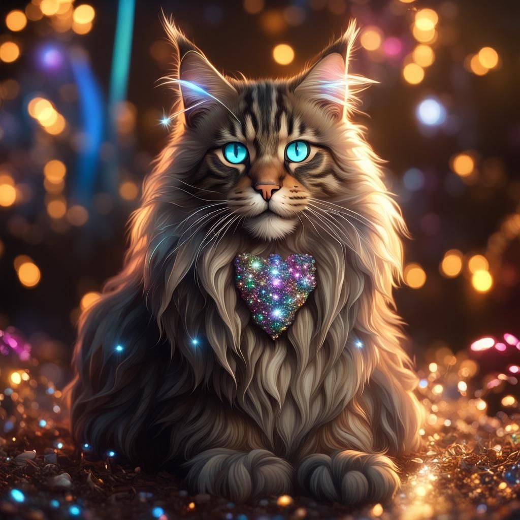 Glittering Maine Coon Cat Birthday Fantasy