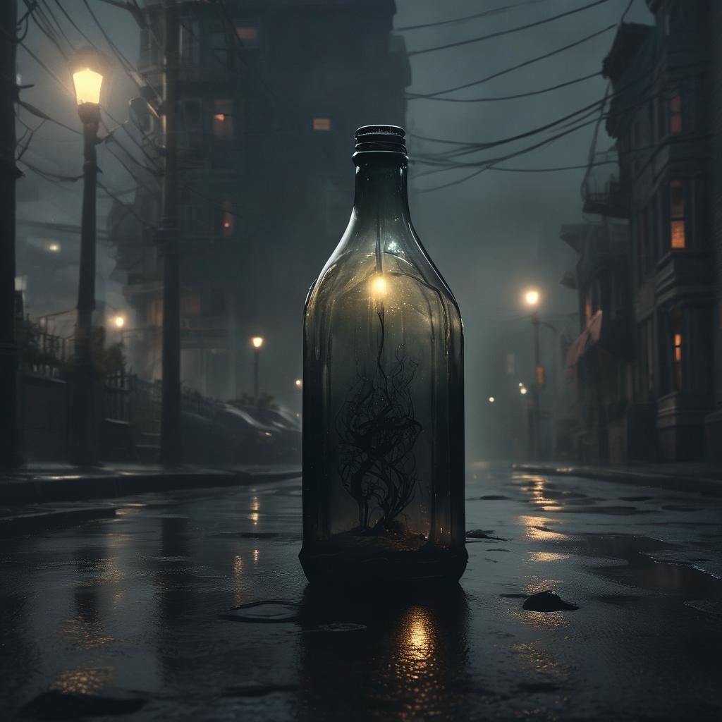 Magical Bottle with Eerie Light in Foggy San Francisco