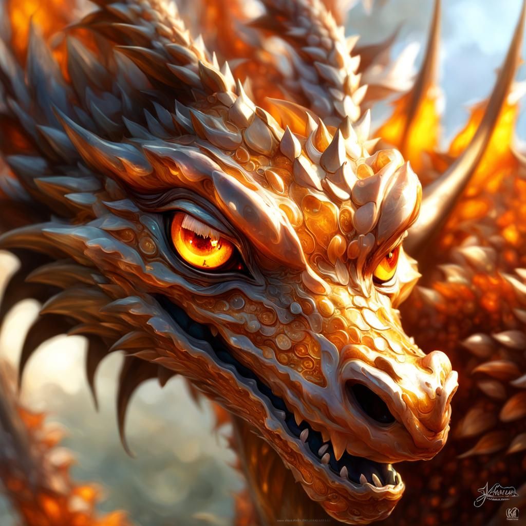 Adorable Amber Dragon Portrait in Anime Style