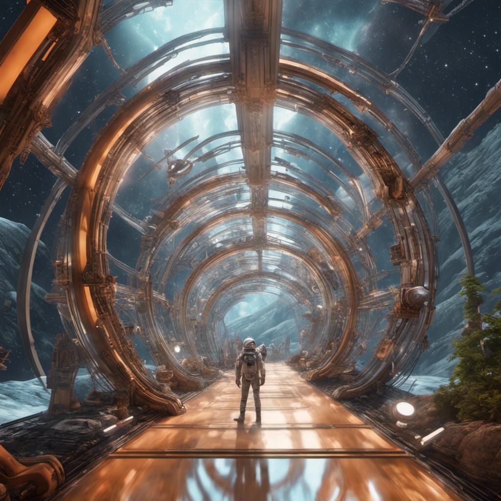 Crystal Bridge to Mars in Hyperrealistic Style