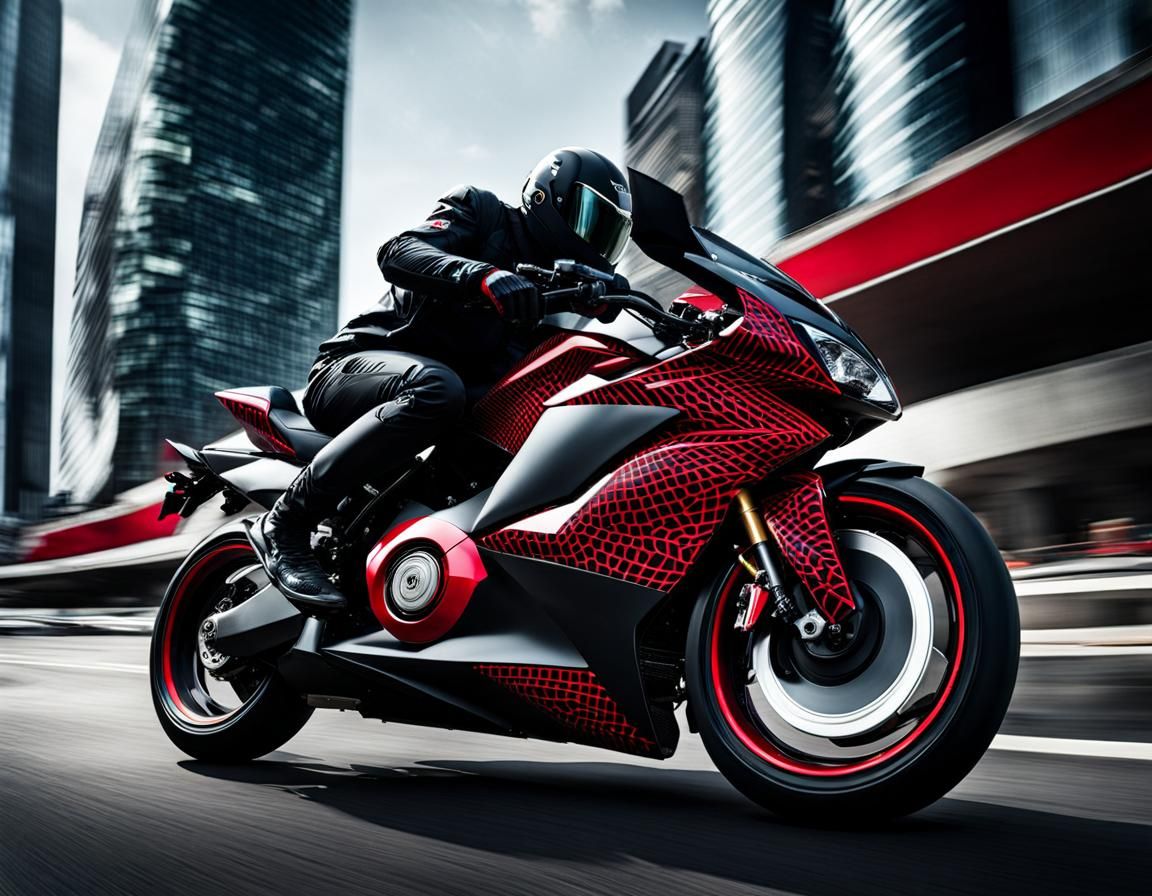 Futuristic Motorcycle Speeding Through City Streets