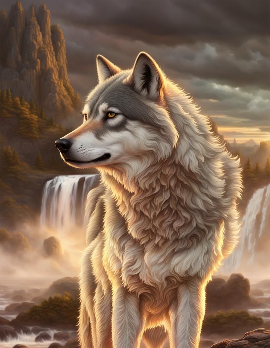 Wolf at Sunset: Dramatic Digital Matte Painting
