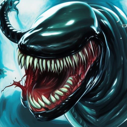 Venom Eats Cops in Galaxy: Hyperrealistic Splash Art