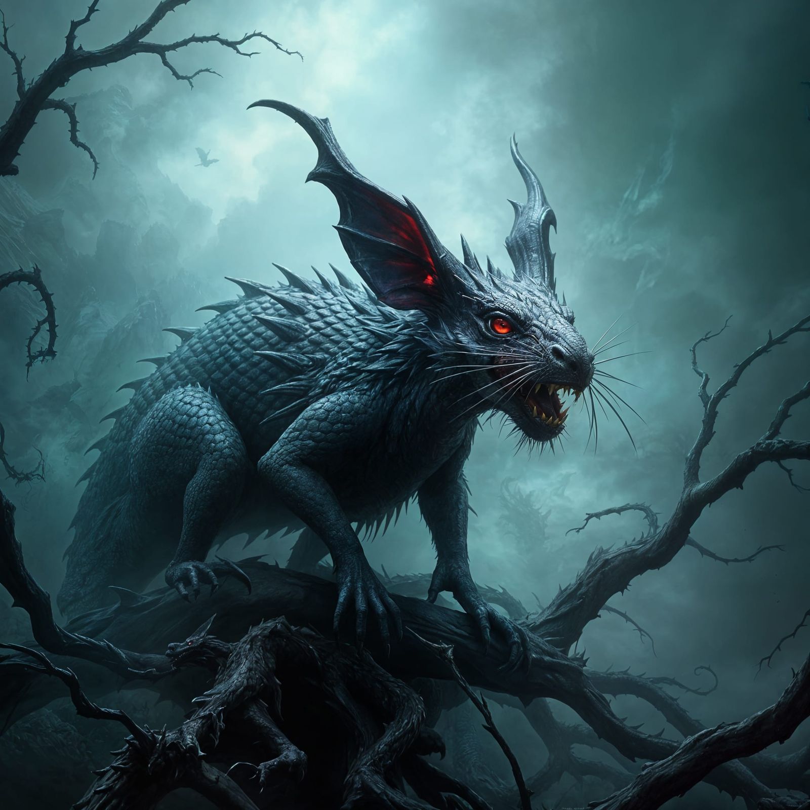 Rat-Dragon Hybrid in Dark Fantasy Style