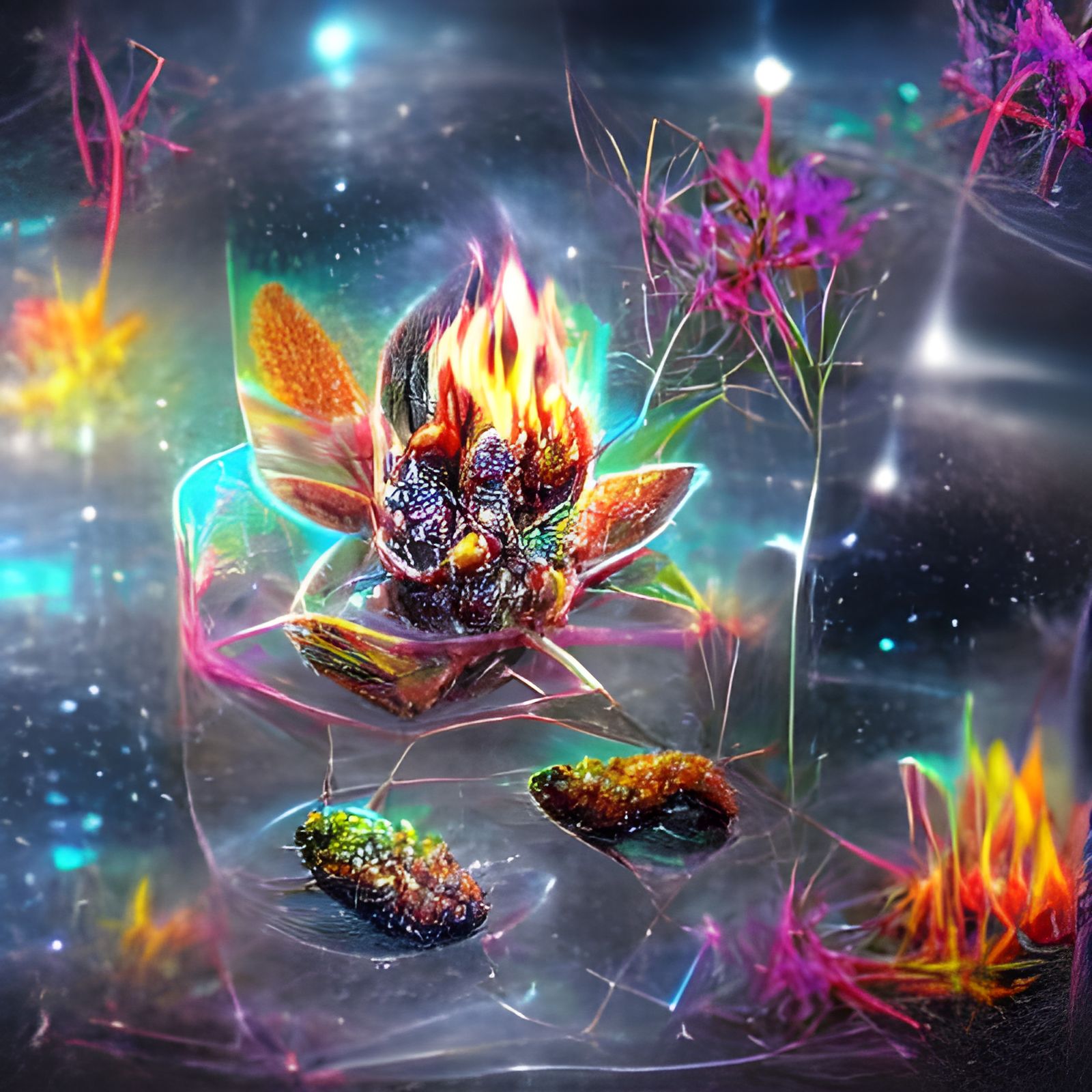 Burning Cannabis Leaf in Cosmic Astral Style
