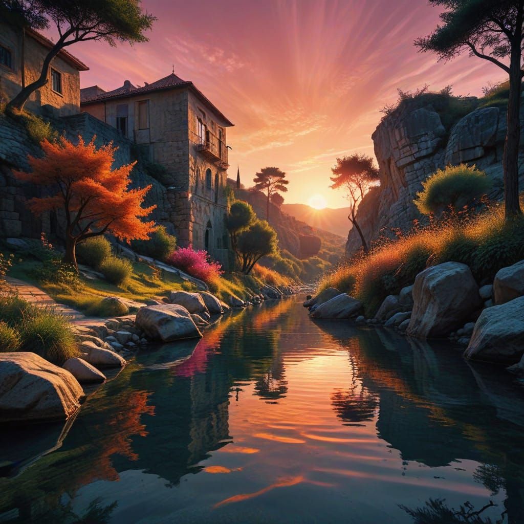 Surreal Sunset Scene in Vibrant Turkish Landscape