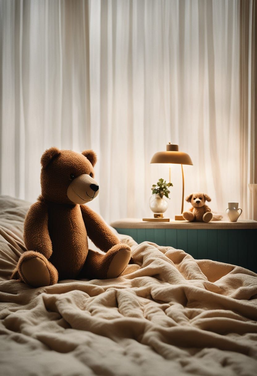Cinematic Plushies in a Cozy Bedroom Scene
