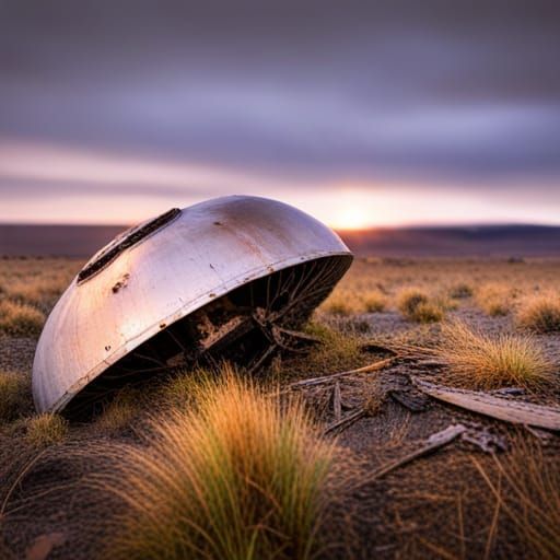 Photograph capturing the aftermath of a real crashed UFO.