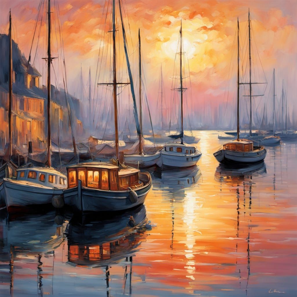 Impressionist Marina Scene at Golden Hour