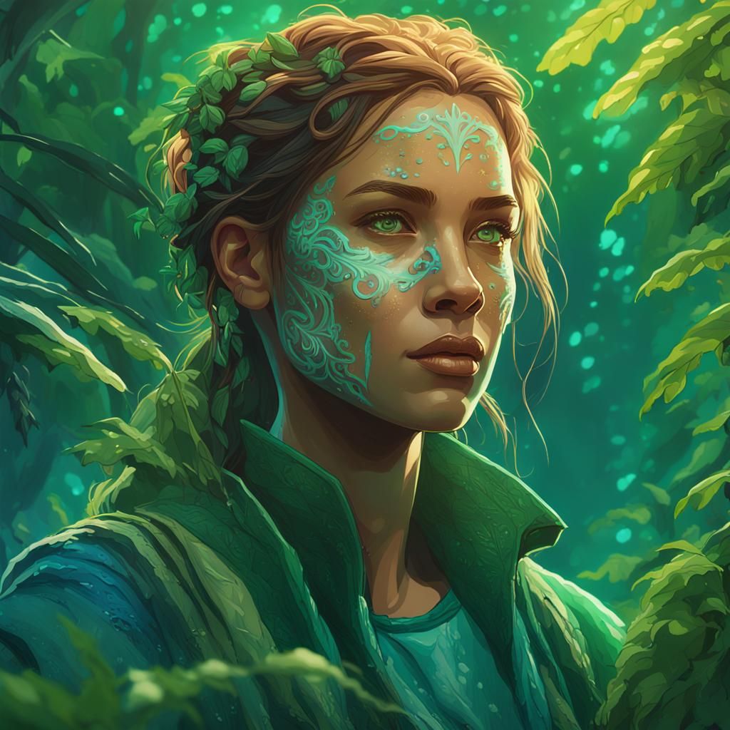 Fantasy Woman Portrait with Glowing Markings