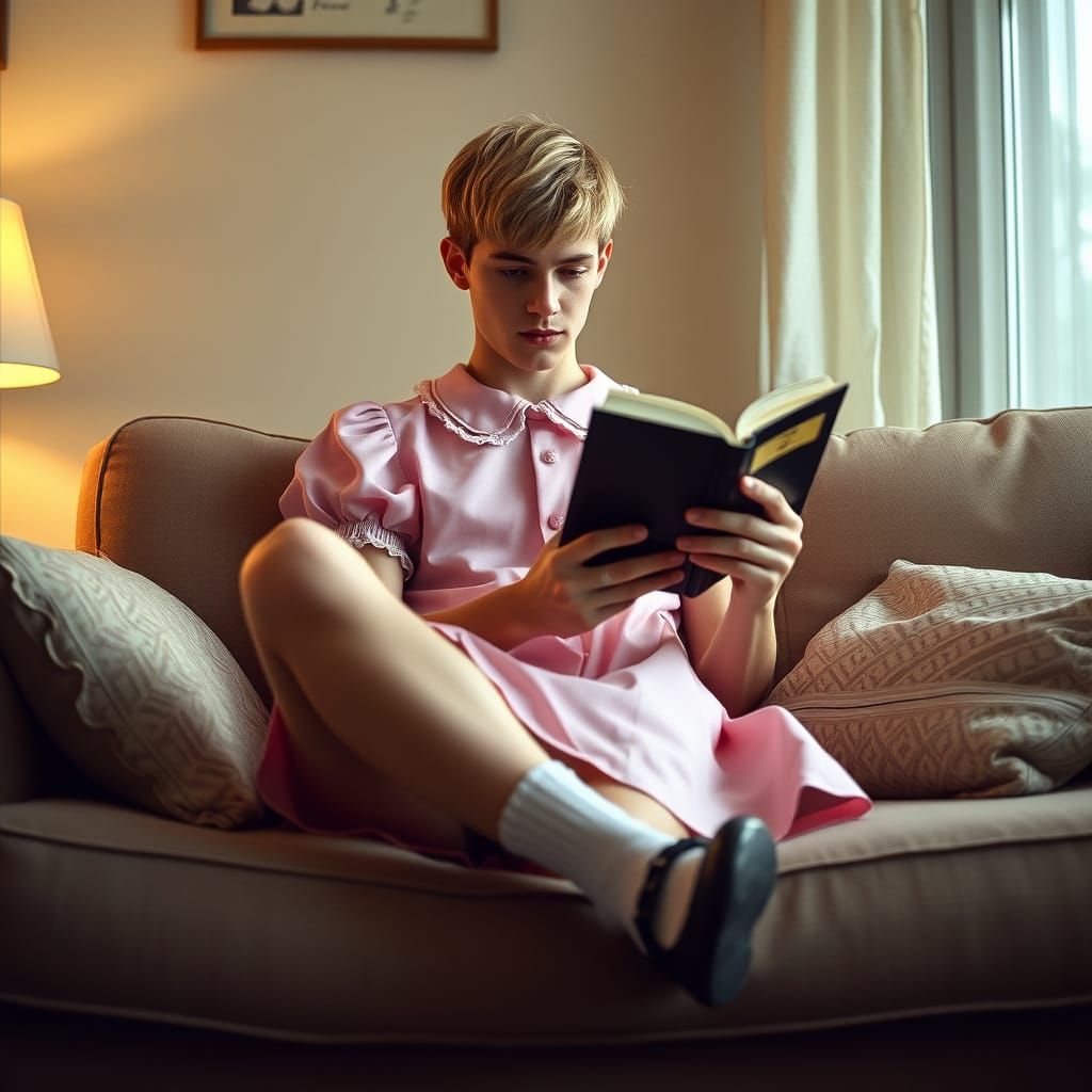 Young Man in Pink Dress Contemplates Life