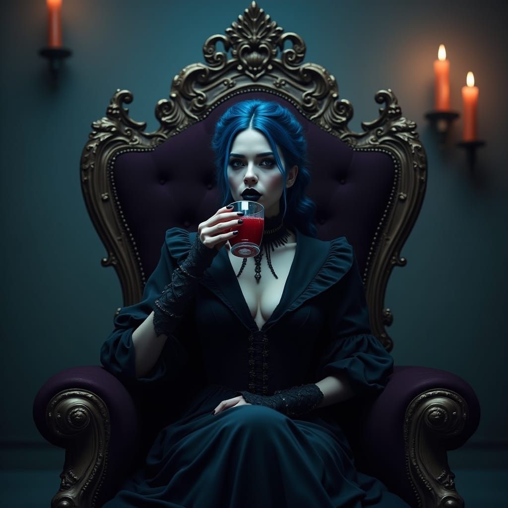 Vampire Queen on Throne in Gothic Style