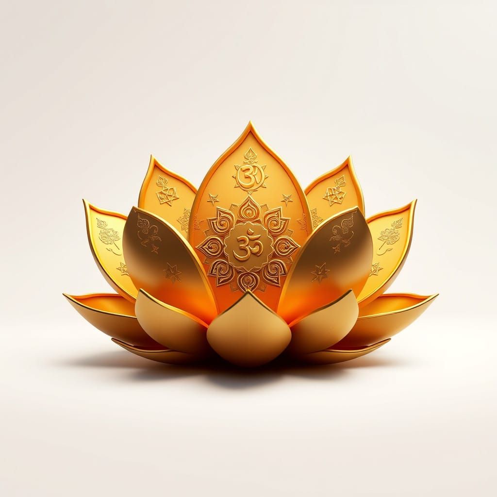 Surreal Golden Lotus Blooms with Spiritual Symbolism in a Dr...