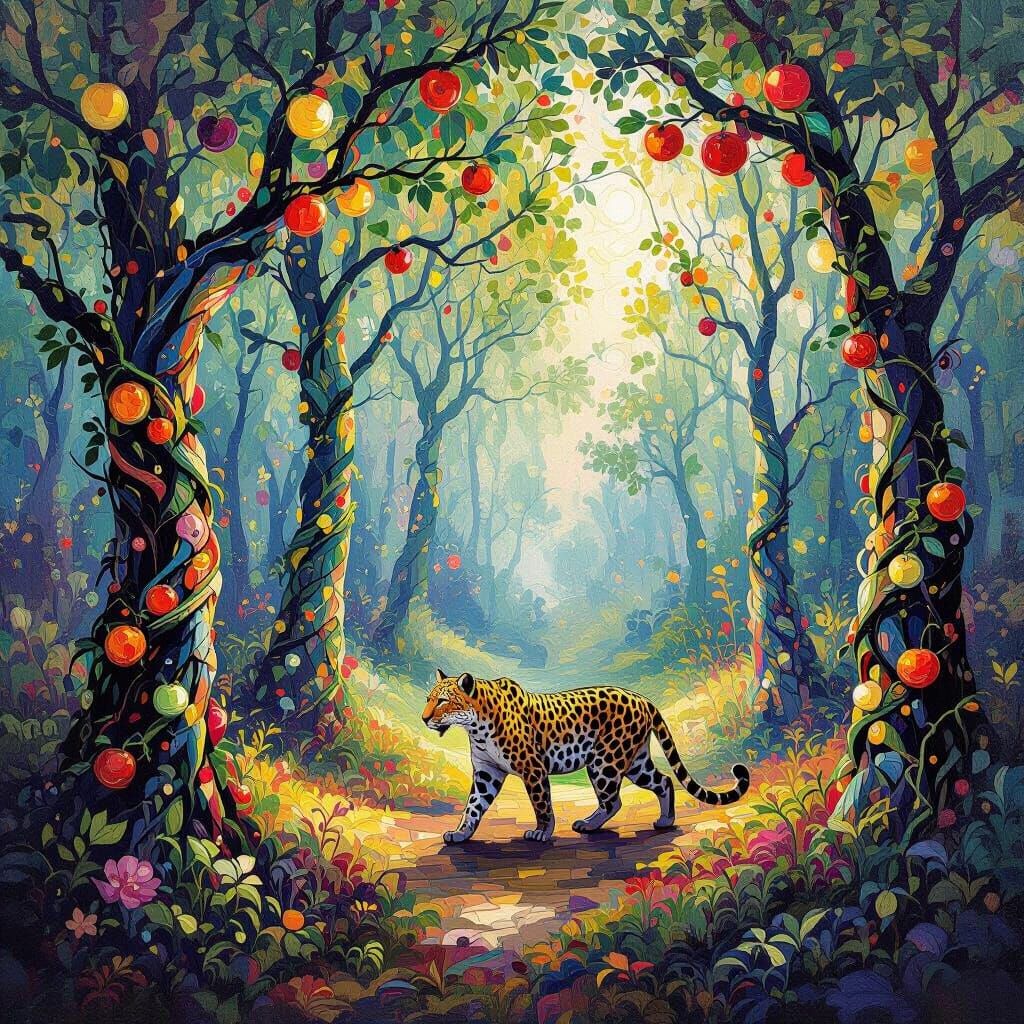 Abstract Dreamscape Forest With Luminous Fruit Trees