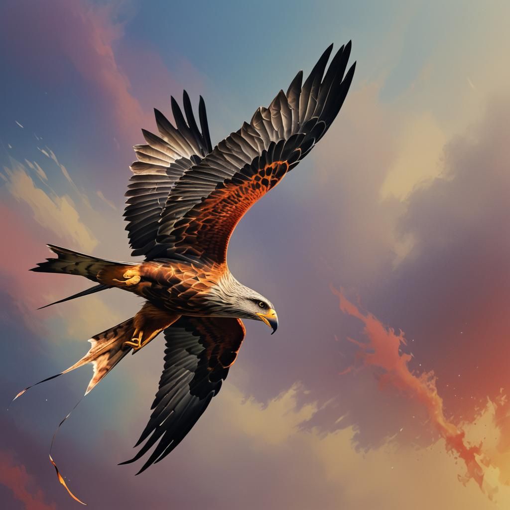 Hyperrealistic Red Kite in Flight: Splash Art