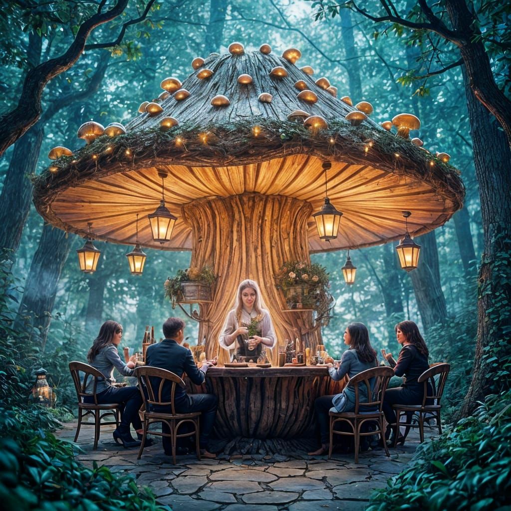 Enchanted Mushroom Cafe with Ghostly Barista and Starlight C...