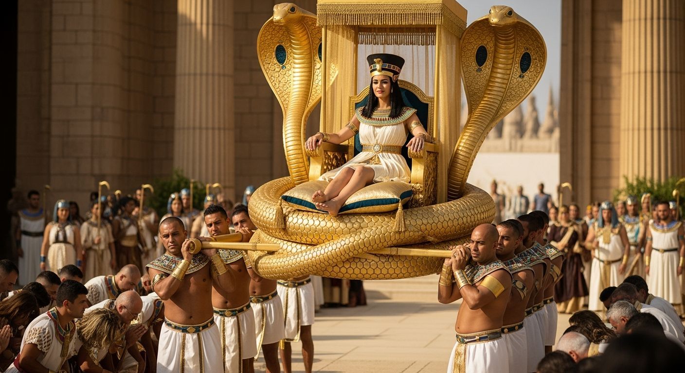 Egyptian Queen on Golden Throne, Photorealistic Style