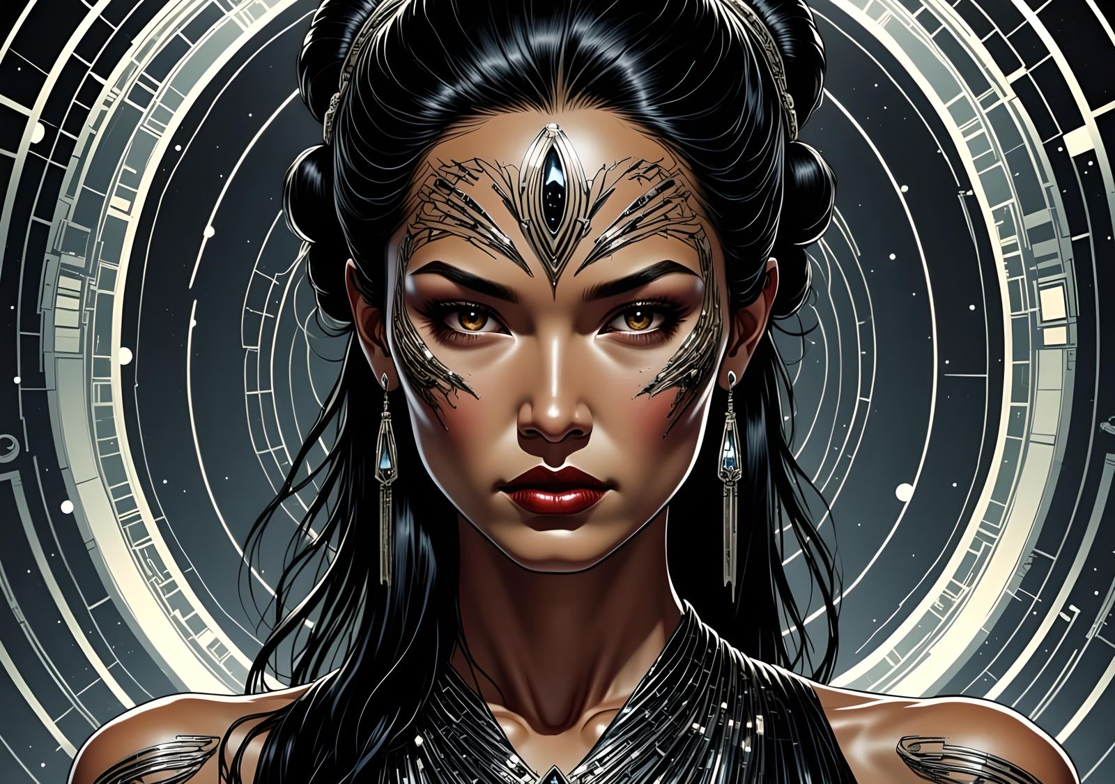 Tattooed Geisha Ultrawarrior Queen in Art Deco Style