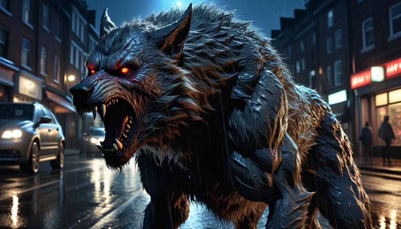 Demonic Werewolf Portrait in Hyperrealistic Style