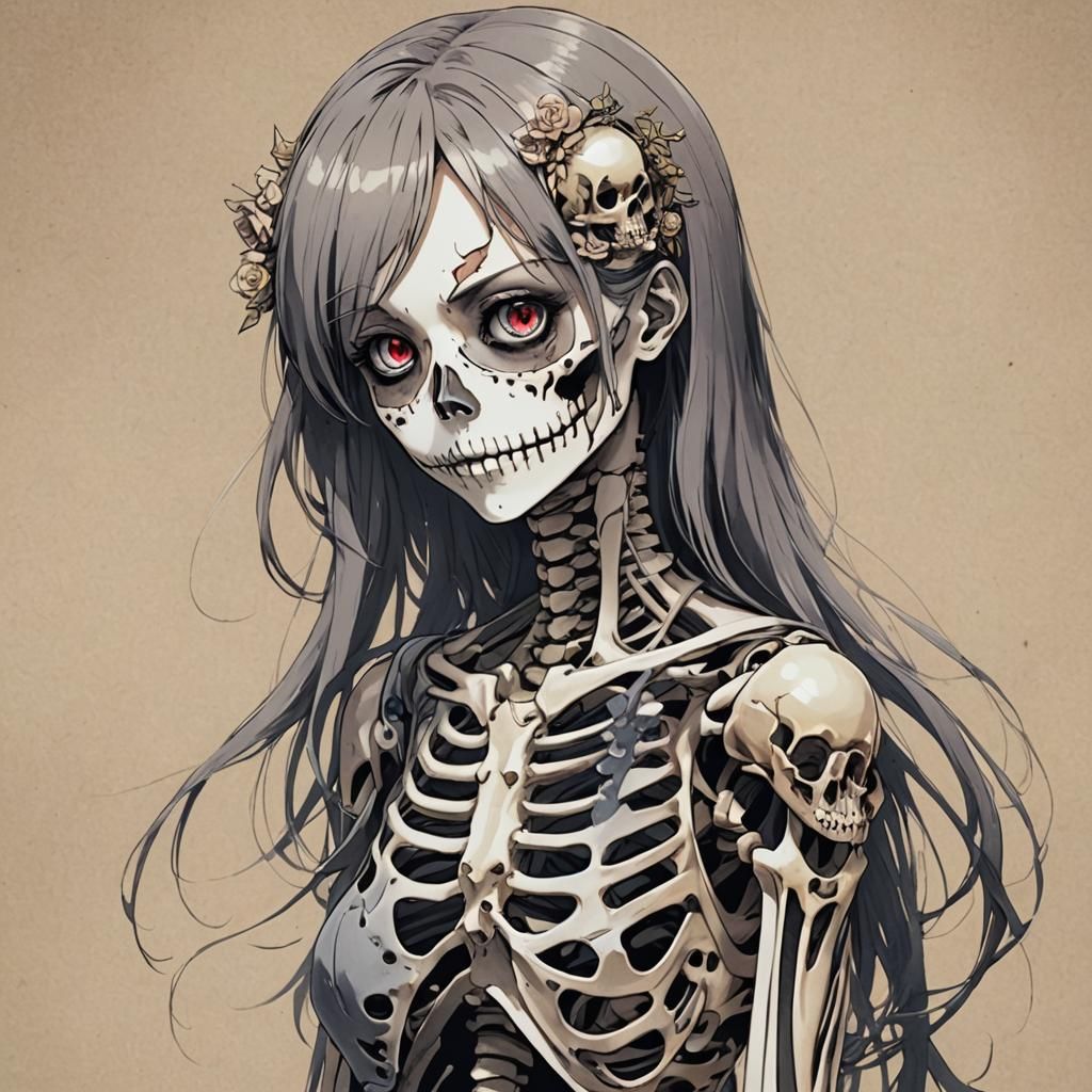 Anime Girl Half Skeleton Illustration