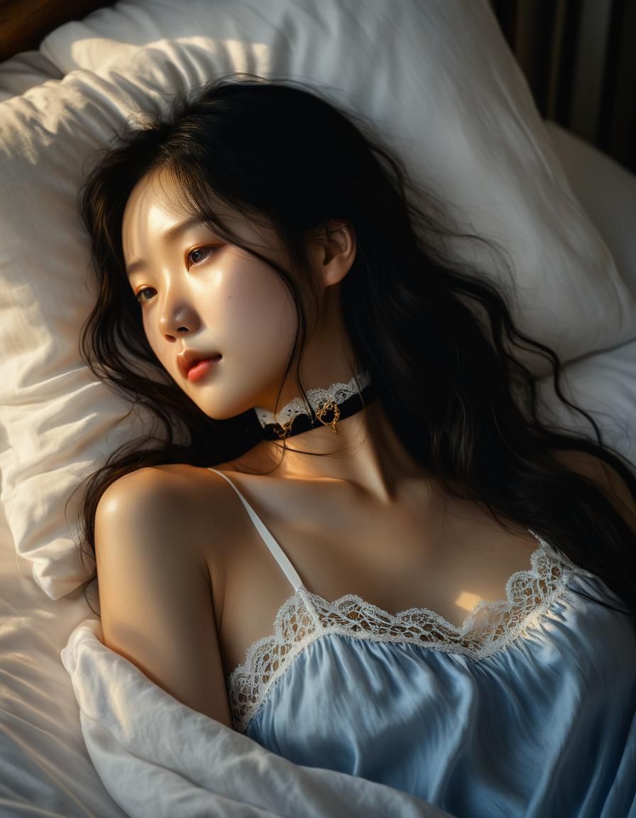 Chiaroscuro Oil Painting of a Korean Woman