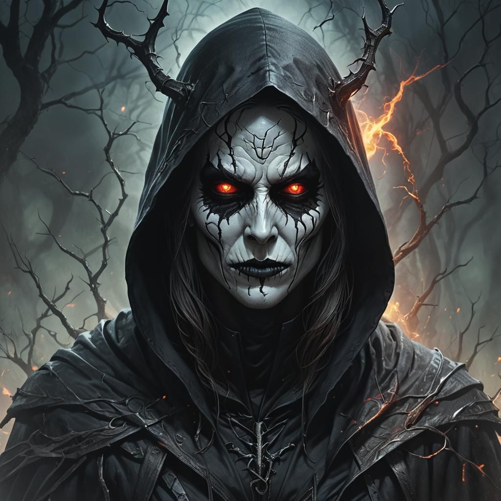 Dark Fantasy Demon Portrait in Eerie Mist