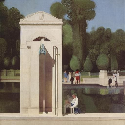 Fontainebleau Fountain Scene in Rothko and Ingres Style
