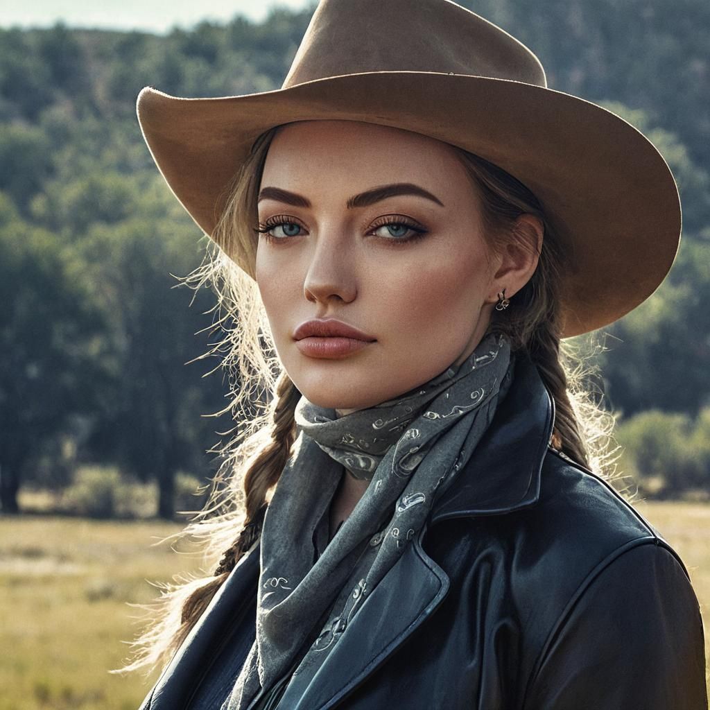Cowgirl Portrait in Western Film Noir Style