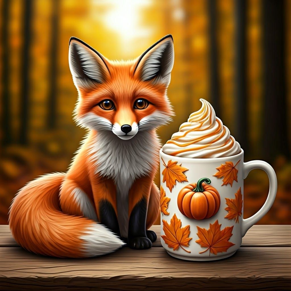 Cute Fox with Autumn Pumpkin Coffee Mug