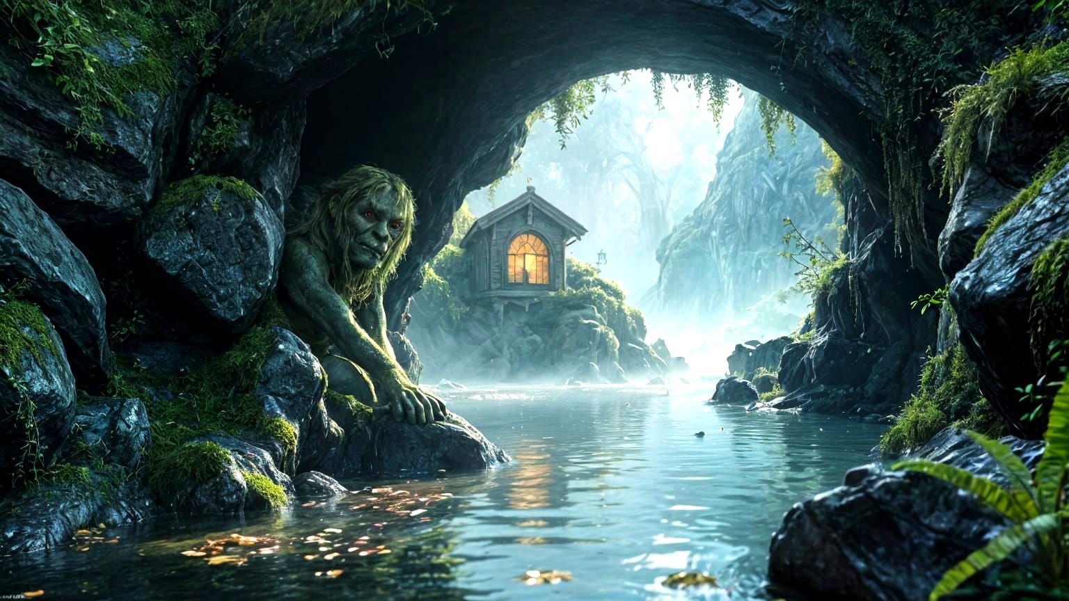 Moss Troll Guarding Gold: Cinematic Fantasy Art