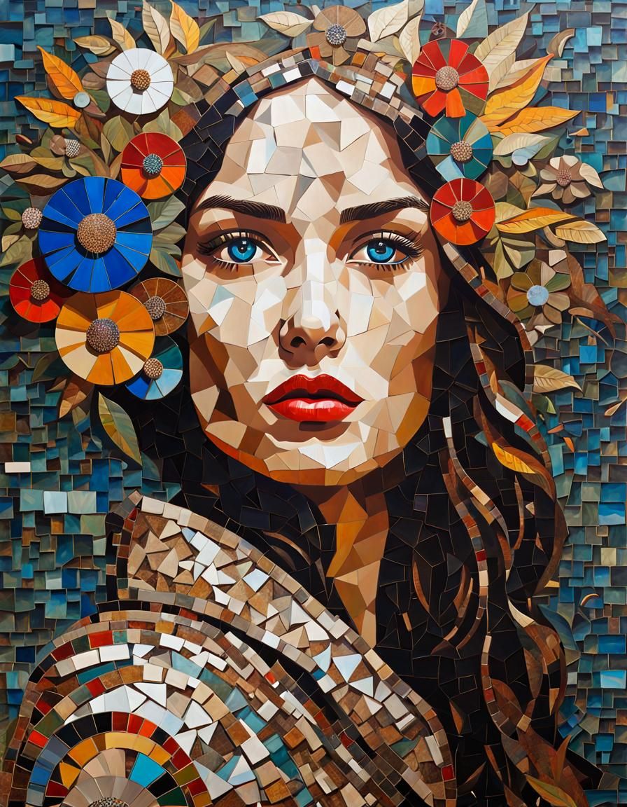 Woman mosaic-inspired realism portrait